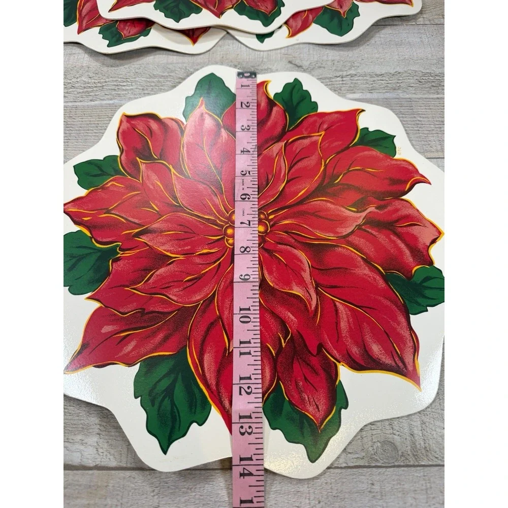 Vintage Kmart Trim A Home Poinsettia Placemats Set of 6 Plus 1 Christmas Vinyl